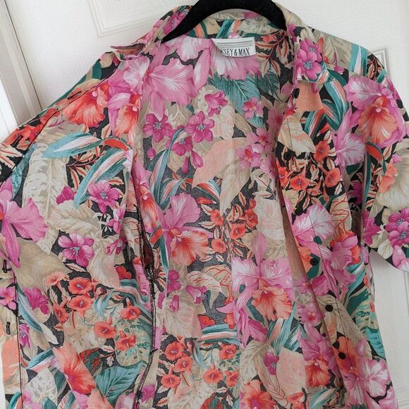 Vintage Casey & Max Tropical Floral Hawaiian Button Up - Med - Pink Hibiscus - Picture 9 of 10